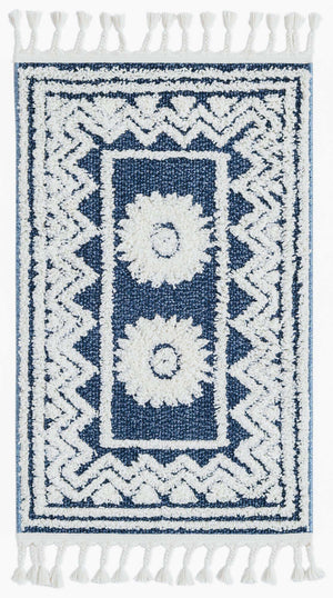 Blue 2' x 3' 1 Boho Rectangle Area Rug 100% Polyester With Cotton Backing Geometric Modern Boho Bohemian Decor Carpet for Living Rooms Office Dining Kitchen Unique Interior Design for Sale at Rug Engine