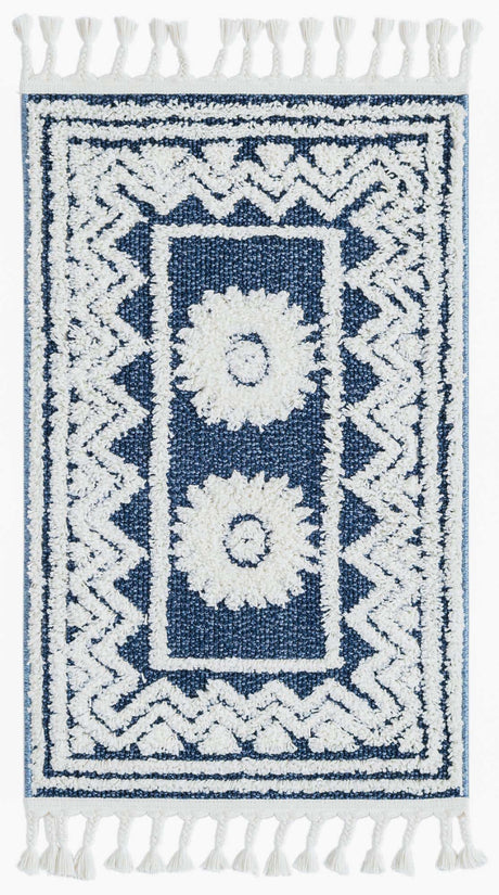 Blue 2' x 3' 1 Boho Rectangle Area Rug 100% Polyester With Cotton Backing Geometric Modern Boho Bohemian Decor Carpet for Living Rooms Office Dining Kitchen Unique Interior Design for Sale at Rug Engine