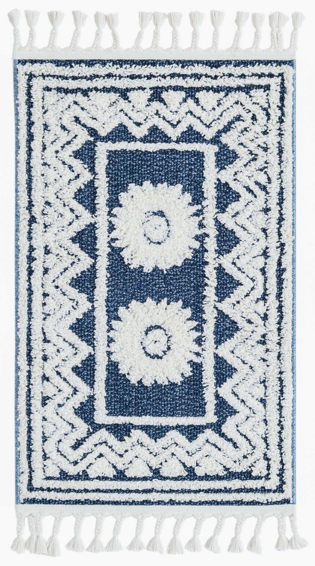 Blue 2' x 3' 1 Boho Rectangle Area Rug 100% Polyester With Cotton Backing Geometric Modern Boho Bohemian Decor Carpet for Living Rooms Office Dining Kitchen Unique Interior Design for Sale at Rug Engine