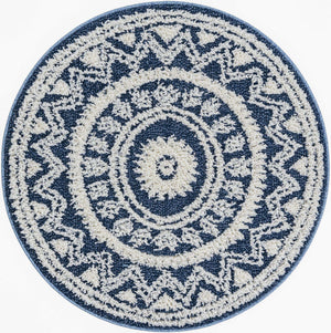 Blue 3' 3 x 3' 3 Boho Round Area Rug 100% Polyester With Cotton Backing Geometric Modern Boho Bohemian Decor Carpet for Living Rooms Office Dining Kitchen Unique Interior Design for Sale at Rug Engine