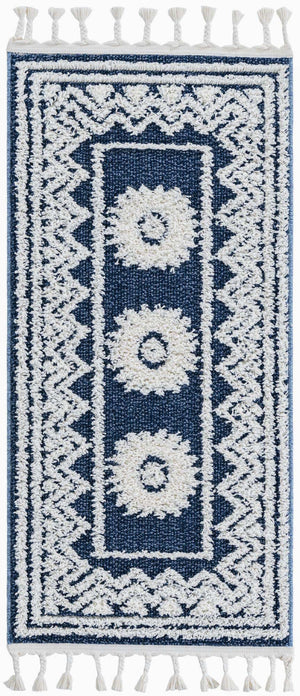 Blue 2' x 4' 1 Boho Runner Area Rug 100% Polyester With Cotton Backing Geometric Modern Boho Bohemian Decor Carpet for Living Rooms Office Dining Kitchen Unique Interior Design for Sale at Rug Engine