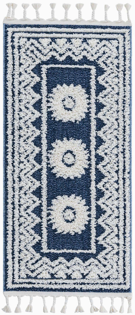Blue 2' x 4' 1 Boho Runner Area Rug 100% Polyester With Cotton Backing Geometric Modern Boho Bohemian Decor Carpet for Living Rooms Office Dining Kitchen Unique Interior Design for Sale at Rug Engine