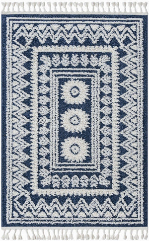Blue 4' 1 x 6' 1 Boho Rectangle Area Rug 100% Polyester With Cotton Backing Geometric Modern Boho Bohemian Decor Carpet for Living Rooms Office Dining Kitchen Unique Interior Design for Sale at Rug Engine