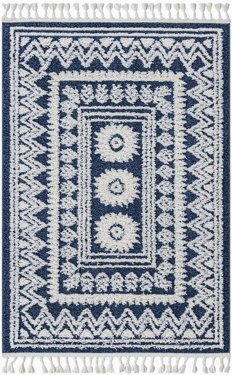 Blue 4' 1 x 6' 1 Boho Rectangle Area Rug 100% Polyester With Cotton Backing Geometric Modern Boho Bohemian Decor Carpet for Living Rooms Office Dining Kitchen Unique Interior Design for Sale at Rug Engine