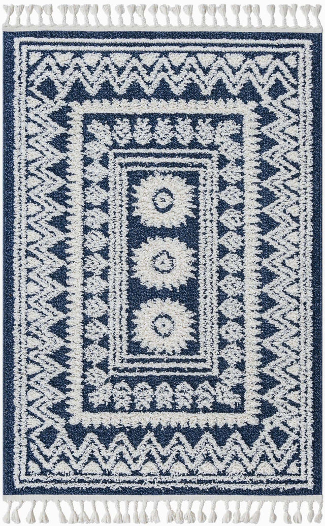 Blue 4' 1 x 6' 1 Boho Rectangle Area Rug 100% Polyester With Cotton Backing Geometric Modern Boho Bohemian Decor Carpet for Living Rooms Office Dining Kitchen Unique Interior Design for Sale at Rug Engine