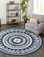 Blue 7' 10 x 7' 10 Boho Round Area Rug 100% Polyester With Cotton Backing Geometric Modern Boho Bohemian Decor Carpet for Living Rooms Office Dining Kitchen Unique Interior Design for Sale at Rug Engine