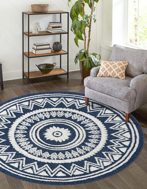 Blue 3' 3 x 3' 3 Boho Round Area Rug 100% Polyester With Cotton Backing Geometric Modern Boho Bohemian Decor Carpet for Living Rooms Office Dining Kitchen Unique Interior Design for Sale at Rug Engine