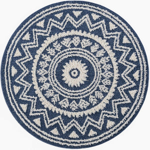 Blue 5' 3 x 5' 3 Boho Round Area Rug 100% Polyester With Cotton Backing Geometric Modern Boho Bohemian Decor Carpet for Living Rooms Office Dining Kitchen Unique Interior Design for Sale at Rug Engine
