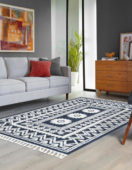 Blue 2' x 3' 1 Boho Rectangle Area Rug 100% Polyester With Cotton Backing Geometric Modern Boho Bohemian Decor Carpet for Living Rooms Office Dining Kitchen Unique Interior Design for Sale at Rug Engine