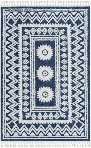 Blue 5' 3 x 8' Boho Rectangle Area Rug 100% Polyester With Cotton Backing Geometric Modern Boho Bohemian Decor Carpet for Living Rooms Office Dining Kitchen Unique Interior Design for Sale at Rug Engine