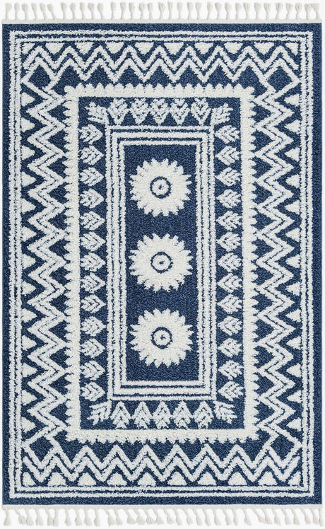 Blue 5' 3 x 8' Boho Rectangle Area Rug 100% Polyester With Cotton Backing Geometric Modern Boho Bohemian Decor Carpet for Living Rooms Office Dining Kitchen Unique Interior Design for Sale at Rug Engine