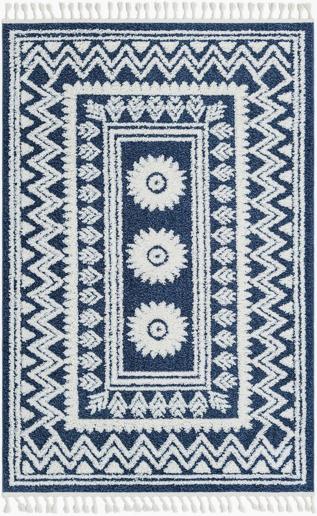 Blue 5' 3 x 8' Boho Rectangle Area Rug 100% Polyester With Cotton Backing Geometric Modern Boho Bohemian Decor Carpet for Living Rooms Office Dining Kitchen Unique Interior Design for Sale at Rug Engine