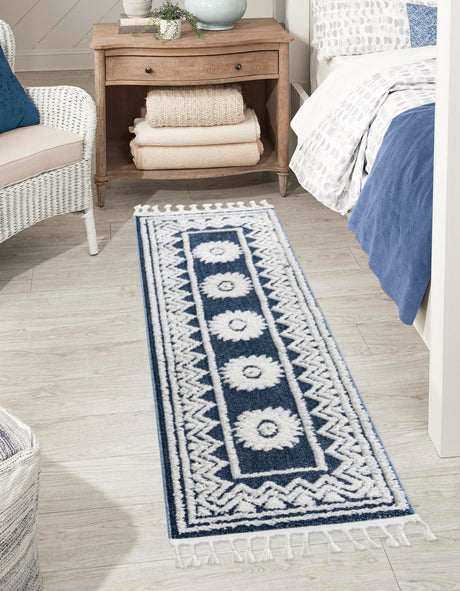Blue 2' x 6' 1 Boho Runner Area Rug 100% Polyester With Cotton Backing Geometric Modern Boho Bohemian Decor Carpet for Living Rooms Office Dining Kitchen Unique Interior Design for Sale at Rug Engine