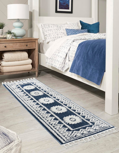 Blue 2' 7 x 12' Boho Runner Area Rug 100% Polyester With Cotton Backing Geometric Modern Boho Bohemian Decor Carpet for Living Rooms Office Dining Kitchen Unique Interior Design for Sale at Rug Engine