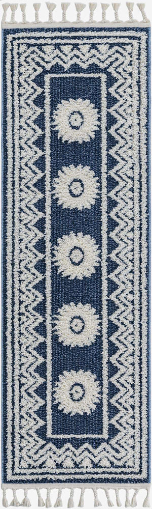 Blue 2' x 6' 1 Boho Runner Area Rug 100% Polyester With Cotton Backing Geometric Modern Boho Bohemian Decor Carpet for Living Rooms Office Dining Kitchen Unique Interior Design for Sale at Rug Engine