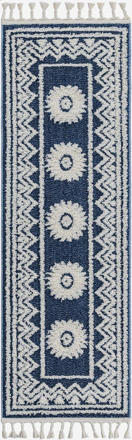 Blue 2' x 6' 1 Boho Runner Area Rug 100% Polyester With Cotton Backing Geometric Modern Boho Bohemian Decor Carpet for Living Rooms Office Dining Kitchen Unique Interior Design for Sale at Rug Engine