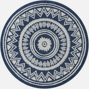 Blue 7' 10 x 7' 10 Boho Round Area Rug 100% Polyester With Cotton Backing Geometric Modern Boho Bohemian Decor Carpet for Living Rooms Office Dining Kitchen Unique Interior Design for Sale at Rug Engine