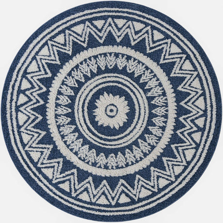 Blue 7' 10 x 7' 10 Boho Round Area Rug 100% Polyester With Cotton Backing Geometric Modern Boho Bohemian Decor Carpet for Living Rooms Office Dining Kitchen Unique Interior Design for Sale at Rug Engine