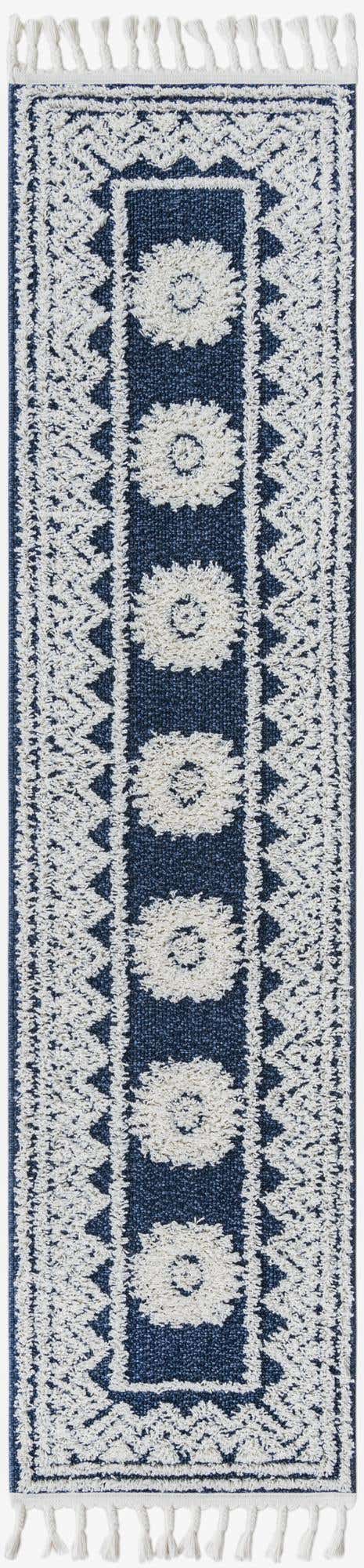 Blue 2' x 8' Boho Runner Area Rug 100% Polyester With Cotton Backing Geometric Modern Boho Bohemian Decor Carpet for Living Rooms Office Dining Kitchen Unique Interior Design for Sale at Rug Engine