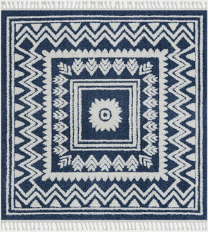 Blue 7' 10 x 7' 10 Boho Square Area Rug 100% Polyester With Cotton Backing Geometric Modern Boho Bohemian Decor Carpet for Living Rooms Office Dining Kitchen Unique Interior Design for Sale at Rug Engine