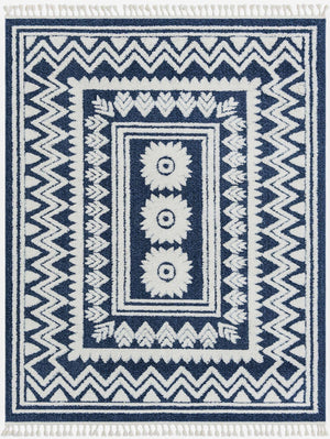 Blue 7' 10 x 10' Boho Rectangle Area Rug 100% Polyester With Cotton Backing Geometric Modern Boho Bohemian Decor Carpet for Living Rooms Office Dining Kitchen Unique Interior Design for Sale at Rug Engine