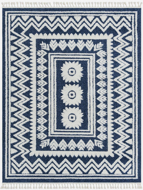 Blue 7' 10 x 10' Boho Rectangle Area Rug 100% Polyester With Cotton Backing Geometric Modern Boho Bohemian Decor Carpet for Living Rooms Office Dining Kitchen Unique Interior Design for Sale at Rug Engine