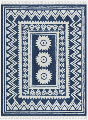 Blue 9' x 12' Boho Rectangle Area Rug 100% Polyester With Cotton Backing Geometric Modern Boho Bohemian Decor Carpet for Living Rooms Office Dining Kitchen Unique Interior Design for Sale at Rug Engine