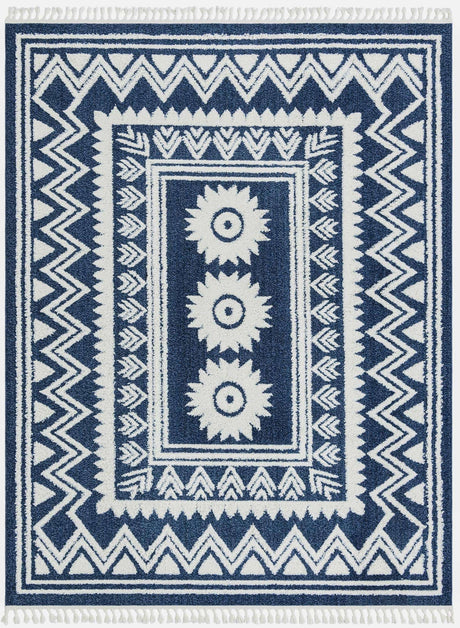 Blue 9' x 12' Boho Rectangle Area Rug 100% Polyester With Cotton Backing Geometric Modern Boho Bohemian Decor Carpet for Living Rooms Office Dining Kitchen Unique Interior Design for Sale at Rug Engine