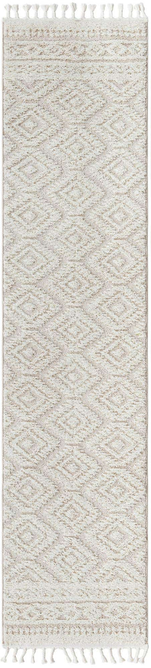 Ivory 2' 7 x 12' Boho Runner Area Rug 100% Polyester With Cotton Backing Geometric Modern Boho Bohemian Decor Carpet for Living Rooms Office Dining Kitchen Unique Interior Design for Sale at Rug Engine
