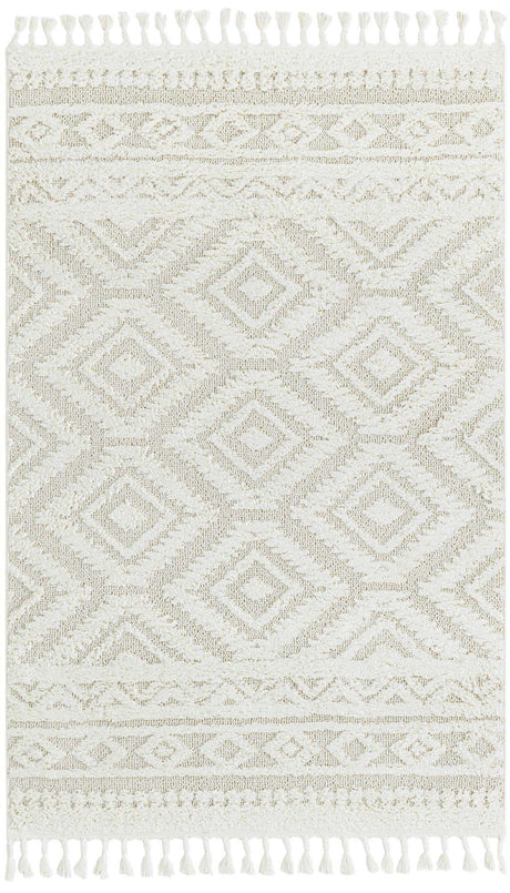 Ivory 2' x 3' 1 Boho Rectangle Area Rug 100% Polyester With Cotton Backing Geometric Modern Boho Bohemian Decor Carpet for Living Rooms Office Dining Kitchen Unique Interior Design for Sale at Rug Engine