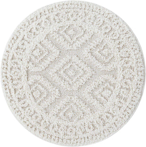 Ivory 3' 3 x 3' 3 Boho Round Area Rug 100% Polyester With Cotton Backing Geometric Modern Boho Bohemian Decor Carpet for Living Rooms Office Dining Kitchen Unique Interior Design for Sale at Rug Engine