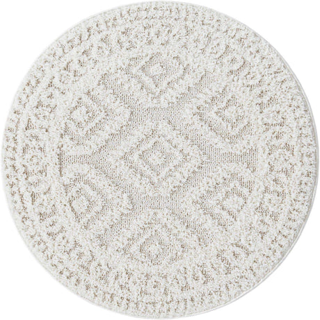 Ivory 3' 3 x 3' 3 Boho Round Area Rug 100% Polyester With Cotton Backing Geometric Modern Boho Bohemian Decor Carpet for Living Rooms Office Dining Kitchen Unique Interior Design for Sale at Rug Engine