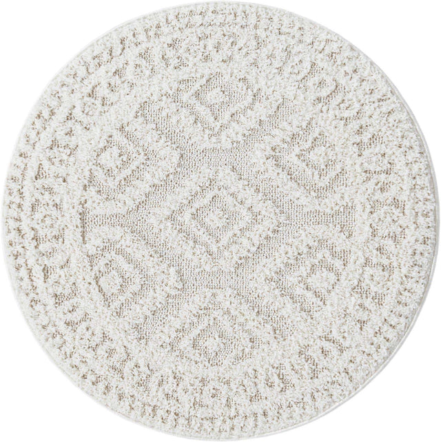 Ivory 3' 3 x 3' 3 Boho Round Area Rug 100% Polyester With Cotton Backing Geometric Modern Boho Bohemian Decor Carpet for Living Rooms Office Dining Kitchen Unique Interior Design for Sale at Rug Engine