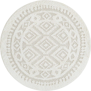 Ivory 5' 3 x 5' 3 Boho Round Area Rug 100% Polyester With Cotton Backing Geometric Modern Boho Bohemian Decor Carpet for Living Rooms Office Dining Kitchen Unique Interior Design for Sale at Rug Engine