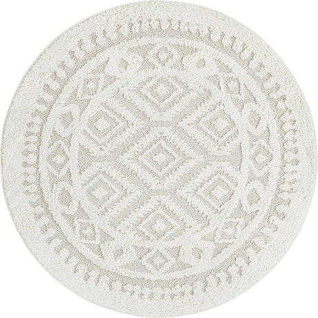 Ivory 5' 3 x 5' 3 Boho Round Area Rug 100% Polyester With Cotton Backing Geometric Modern Boho Bohemian Decor Carpet for Living Rooms Office Dining Kitchen Unique Interior Design for Sale at Rug Engine