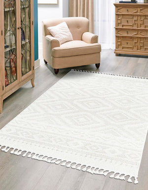 Ivory 2' x 3' 1 Boho Rectangle Area Rug 100% Polyester With Cotton Backing Geometric Modern Boho Bohemian Decor Carpet for Living Rooms Office Dining Kitchen Unique Interior Design for Sale at Rug Engine