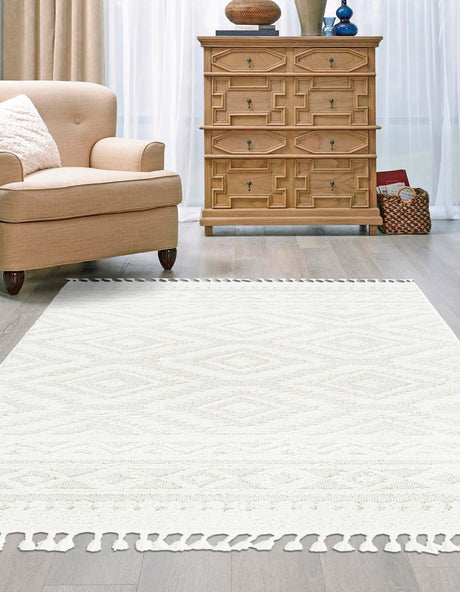 Ivory 7' 10 x 10' Boho Rectangle Area Rug 100% Polyester With Cotton Backing Geometric Modern Boho Bohemian Decor Carpet for Living Rooms Office Dining Kitchen Unique Interior Design for Sale at Rug Engine