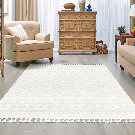 Ivory 10' x 13' 1 Boho Rectangle Area Rug 100% Polyester With Cotton Backing Geometric Modern Boho Bohemian Decor Carpet for Living Rooms Office Dining Kitchen Unique Interior Design for Sale at Rug Engine