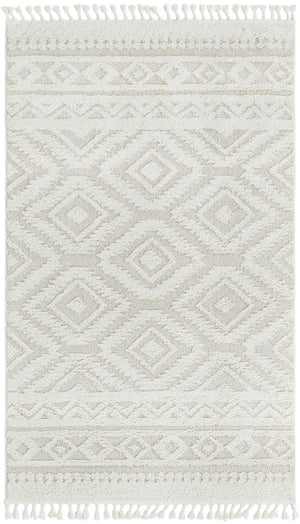 Ivory 5' 3 x 8' Boho Rectangle Area Rug 100% Polyester With Cotton Backing Geometric Modern Boho Bohemian Decor Carpet for Living Rooms Office Dining Kitchen Unique Interior Design for Sale at Rug Engine