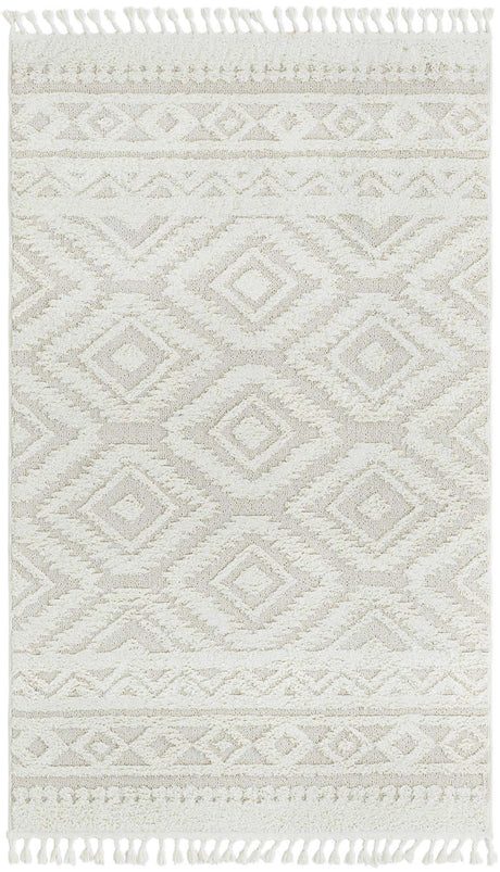 Ivory 5' 3 x 8' Boho Rectangle Area Rug 100% Polyester With Cotton Backing Geometric Modern Boho Bohemian Decor Carpet for Living Rooms Office Dining Kitchen Unique Interior Design for Sale at Rug Engine