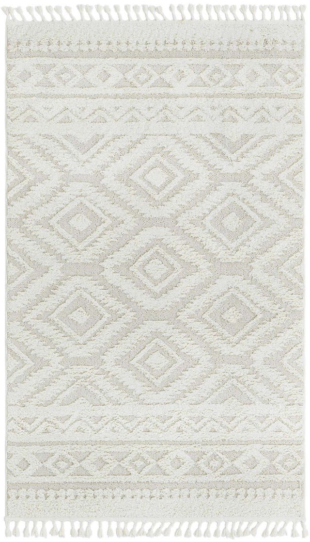 Ivory 5' 3 x 8' Boho Rectangle Area Rug 100% Polyester With Cotton Backing Geometric Modern Boho Bohemian Decor Carpet for Living Rooms Office Dining Kitchen Unique Interior Design for Sale at Rug Engine