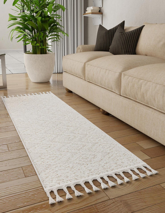 Ivory 2' x 6' 1 Boho Runner Area Rug 100% Polyester With Cotton Backing Geometric Modern Boho Bohemian Decor Carpet for Living Rooms Office Dining Kitchen Unique Interior Design for Sale at Rug Engine