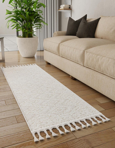 Ivory 2' x 8' Boho Runner Area Rug 100% Polyester With Cotton Backing Geometric Modern Boho Bohemian Decor Carpet for Living Rooms Office Dining Kitchen Unique Interior Design for Sale at Rug Engine