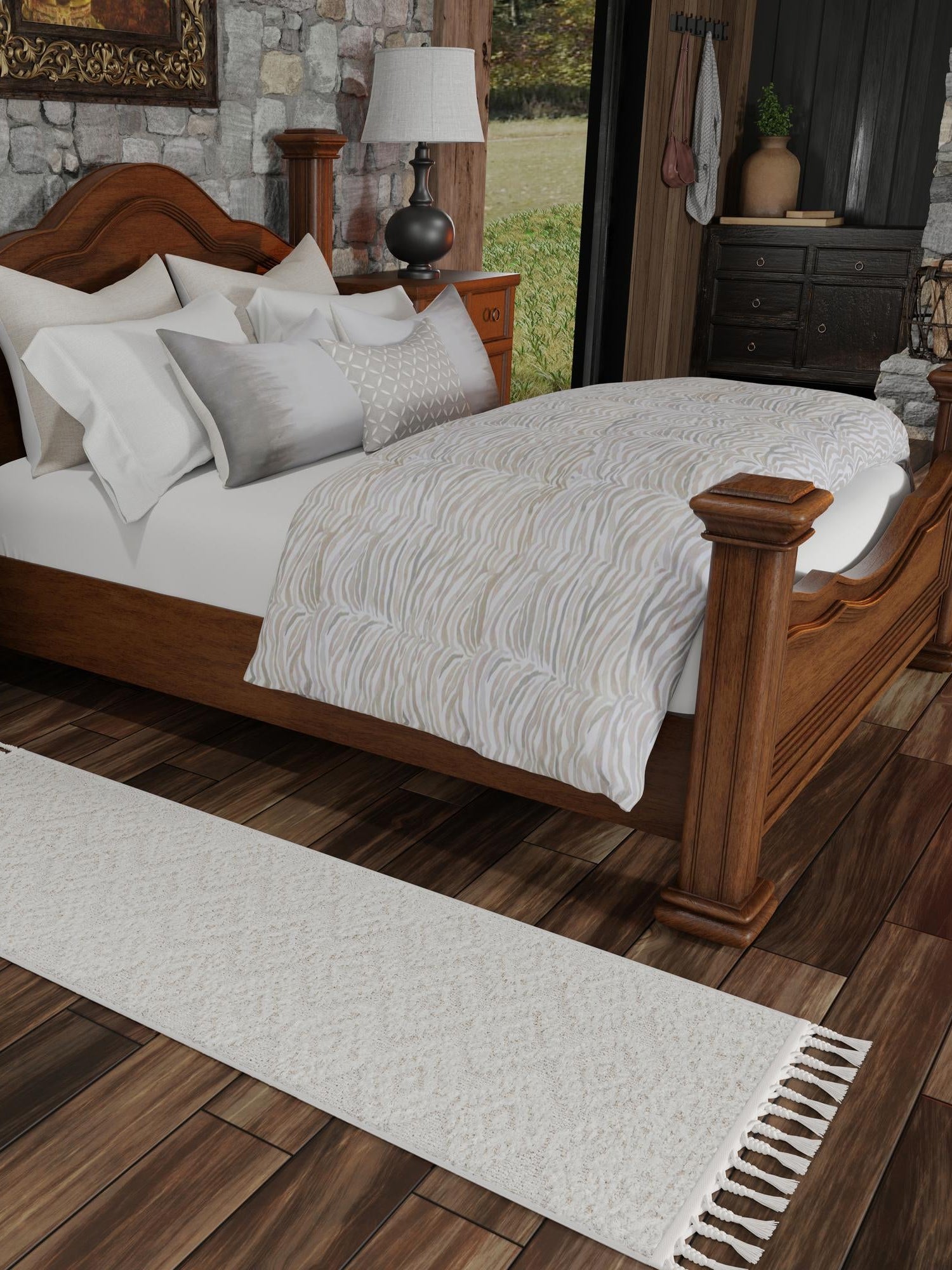 Ivory 2' x 8' Boho Runner Area Rug 100% Polyester With Cotton Backing Geometric Modern Boho Bohemian Decor Carpet for Living Rooms Office Dining Kitchen Unique Interior Design for Sale at Rug Engine