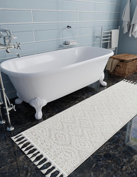 Ivory 2' 7 x 12' Boho Runner Area Rug 100% Polyester With Cotton Backing Geometric Modern Boho Bohemian Decor Carpet for Living Rooms Office Dining Kitchen Unique Interior Design for Sale at Rug Engine