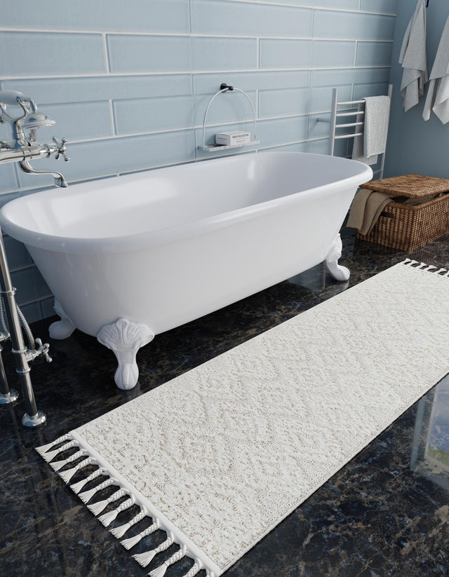 Ivory 2' 7 x 12' Boho Runner Area Rug 100% Polyester With Cotton Backing Geometric Modern Boho Bohemian Decor Carpet for Living Rooms Office Dining Kitchen Unique Interior Design for Sale at Rug Engine