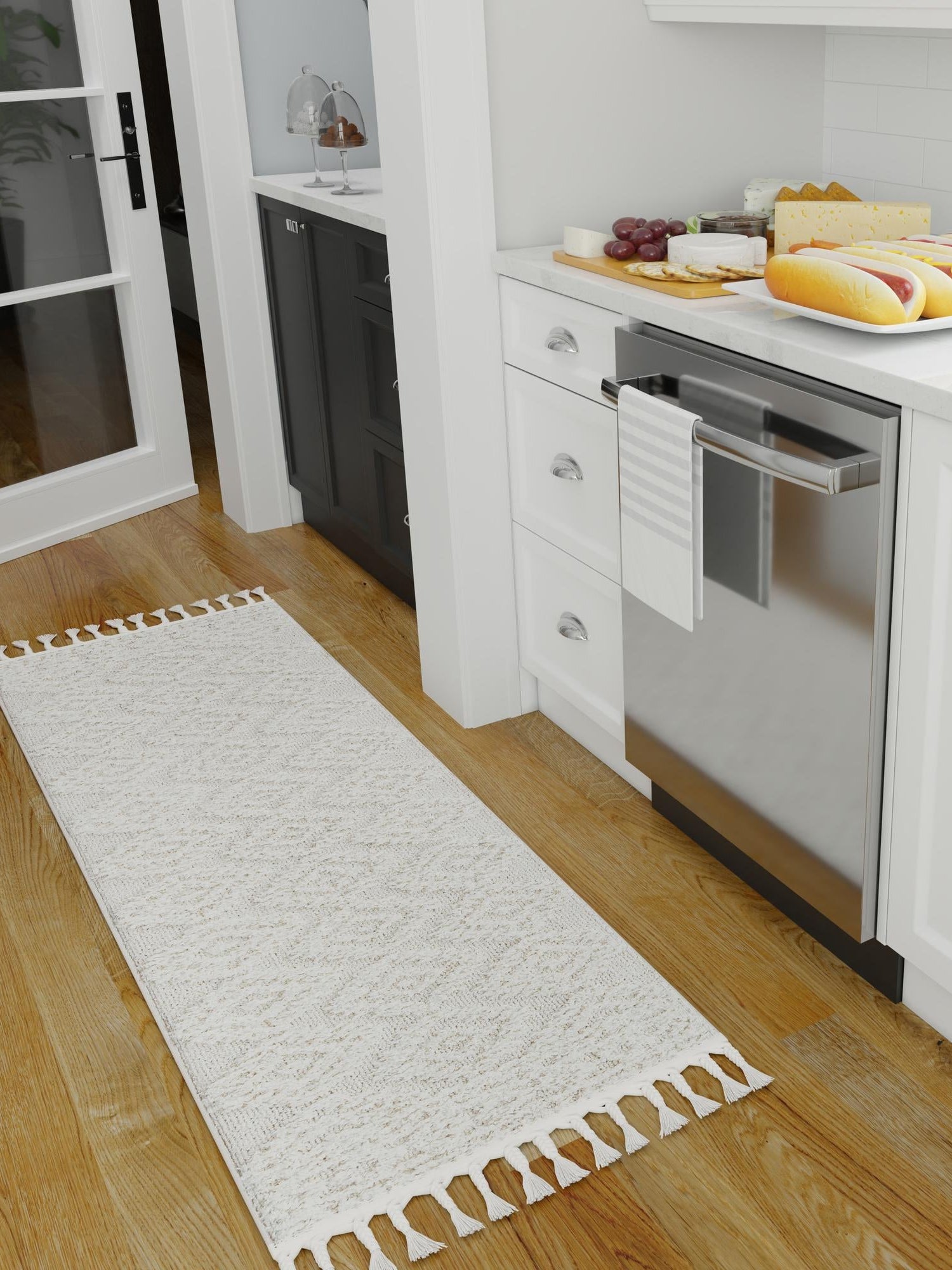 Ivory 2' x 4' 1 Boho Runner Area Rug 100% Polyester With Cotton Backing Geometric Modern Boho Bohemian Decor Carpet for Living Rooms Office Dining Kitchen Unique Interior Design for Sale at Rug Engine