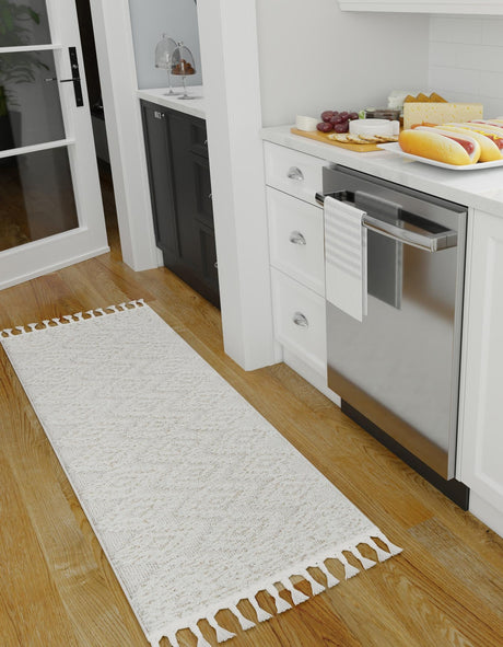 Ivory 2' x 8' Boho Runner Area Rug 100% Polyester With Cotton Backing Geometric Modern Boho Bohemian Decor Carpet for Living Rooms Office Dining Kitchen Unique Interior Design for Sale at Rug Engine