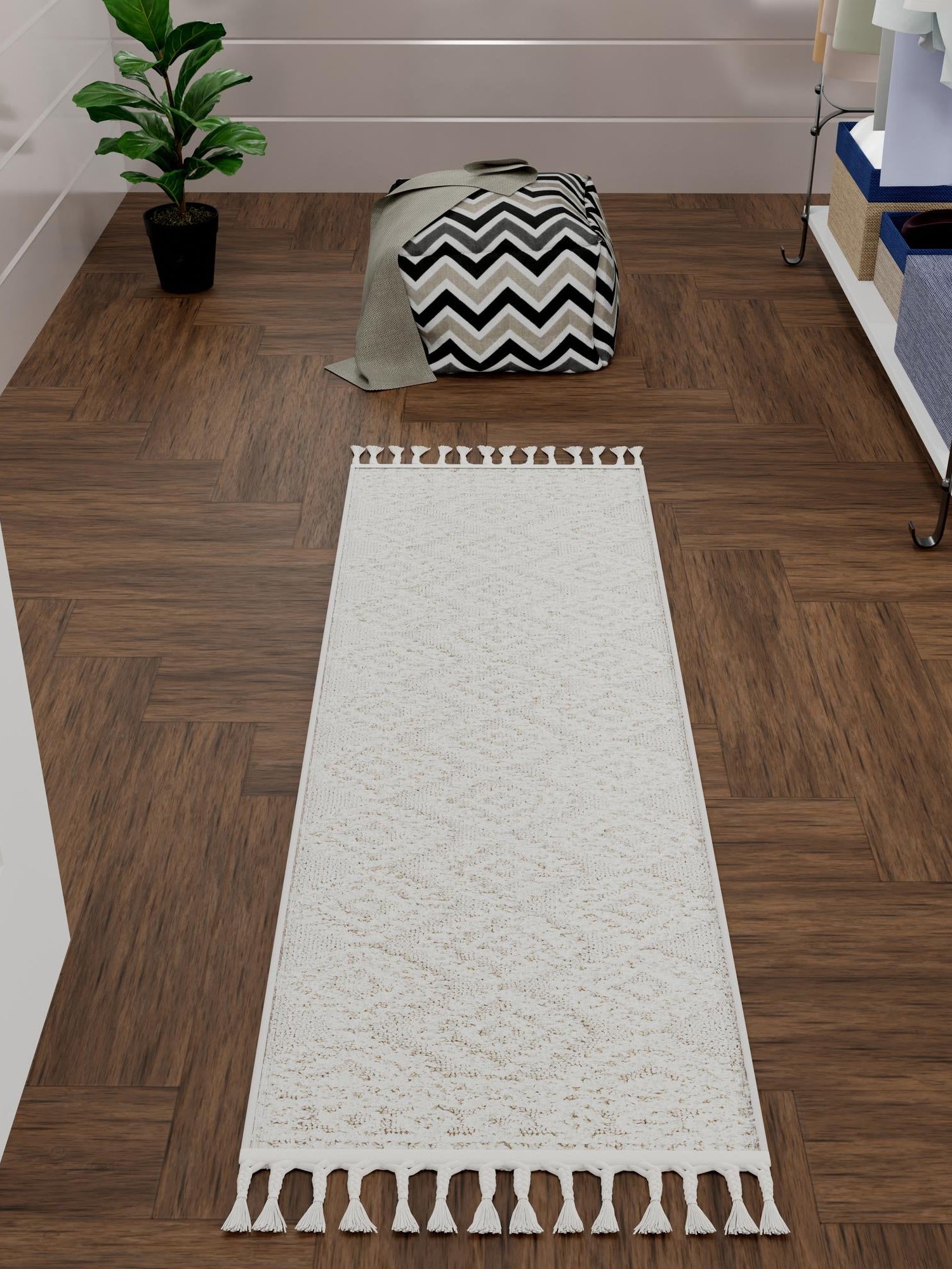 Ivory 2' 7 x 10' Boho Runner Area Rug 100% Polyester With Cotton Backing Geometric Modern Boho Bohemian Decor Carpet for Living Rooms Office Dining Kitchen Unique Interior Design for Sale at Rug Engine