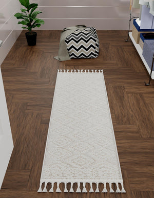 Ivory 2' x 8' Boho Runner Area Rug 100% Polyester With Cotton Backing Geometric Modern Boho Bohemian Decor Carpet for Living Rooms Office Dining Kitchen Unique Interior Design for Sale at Rug Engine